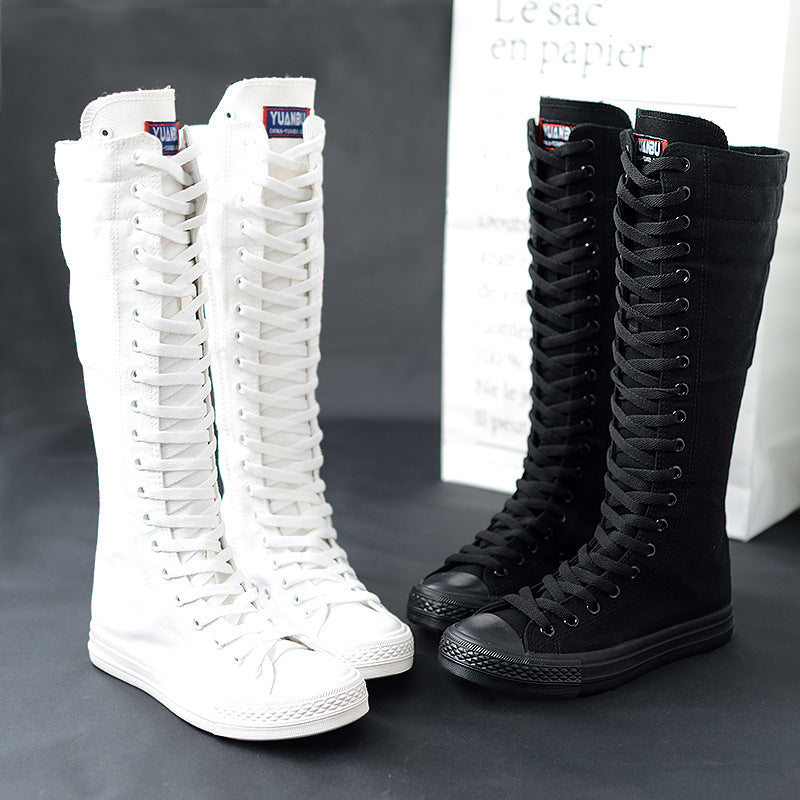 High-Top Women's Casual Canvas Zipper Boots