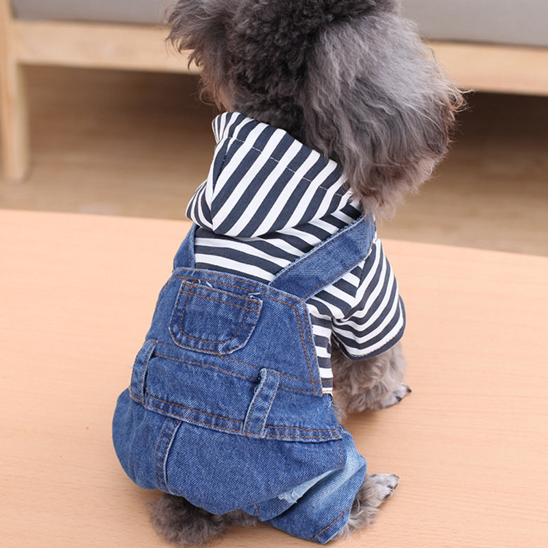 Striped Denim Overalls for Dogs - Spring/Summer Wear