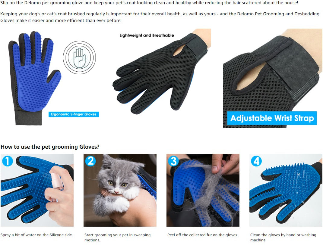 Pet Grooming Gloves for Cats & Dogs