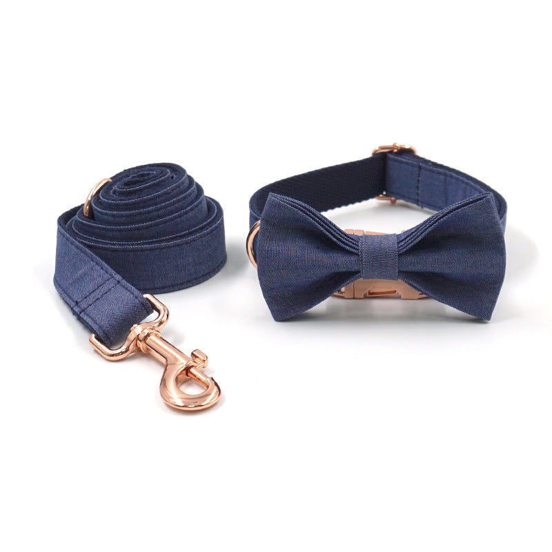 Rose Gold Buckle Denim Pet Collar and Leash Set