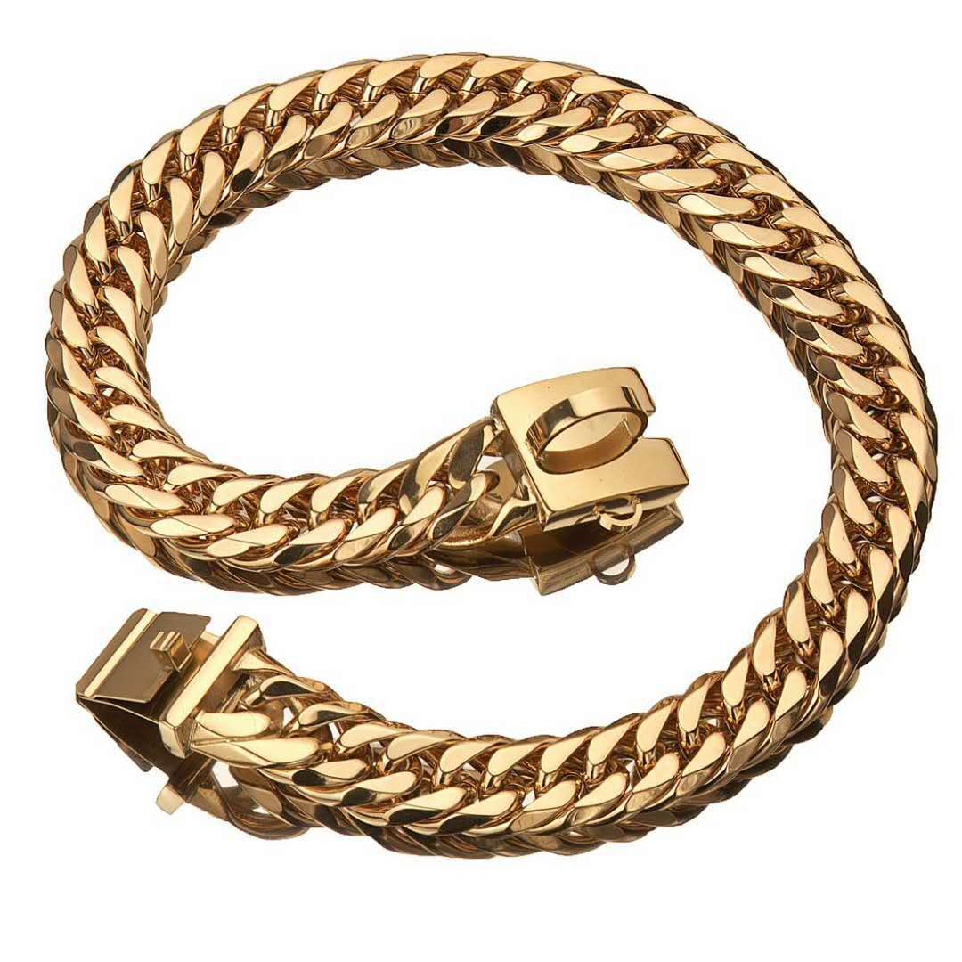 Gold Stainless Steel Dog Collar and Leash Set (17mm)