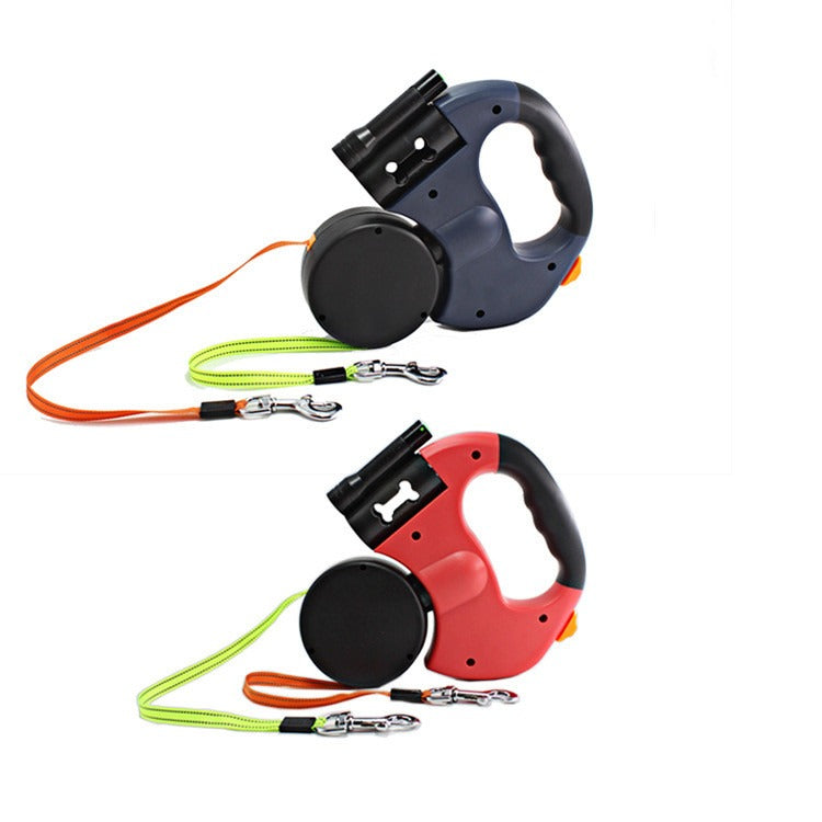 Dual Head Retractable Dog Leash with Flashlight