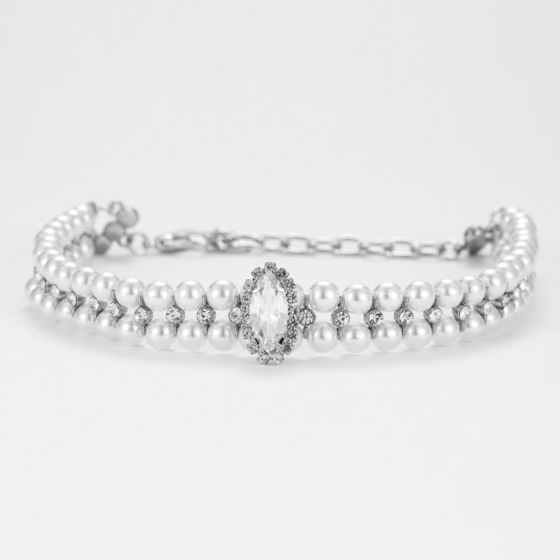 Adjustable Pearl Cat and Dog Collar with Traction Rope