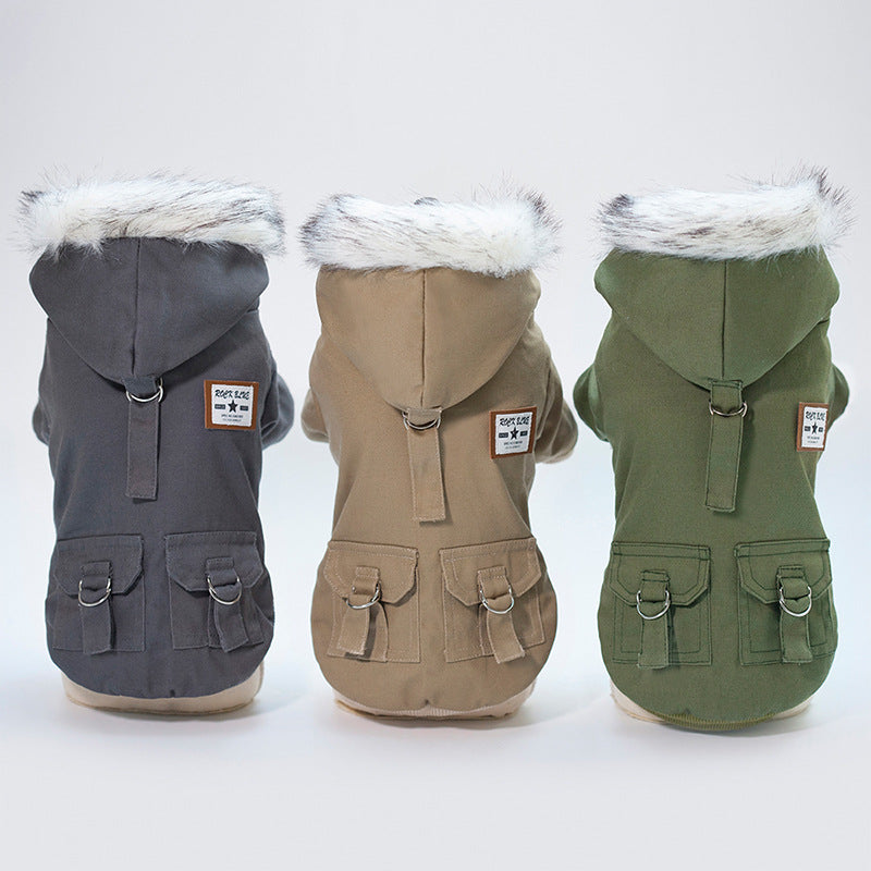 Stylish Military Dog Jacket with Hood and Pockets