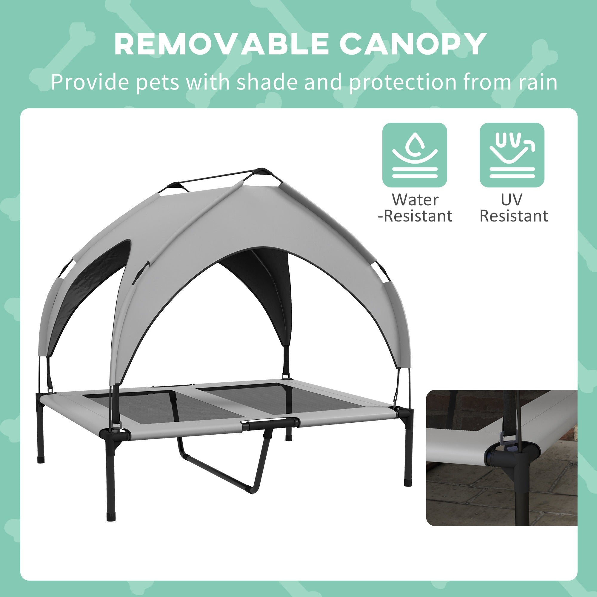Cooling Raised Dog Bed with Canopy, Light Grey