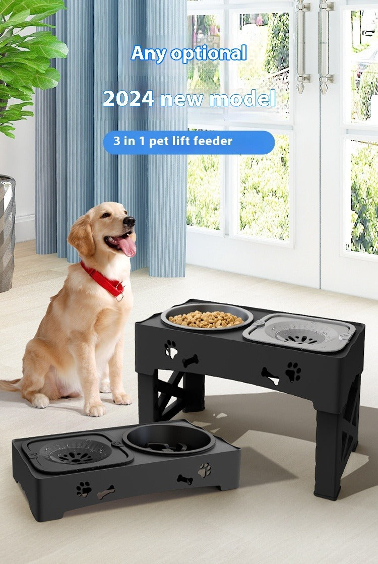 Adjustable Stainless Steel Double Dog Bowl Feeder