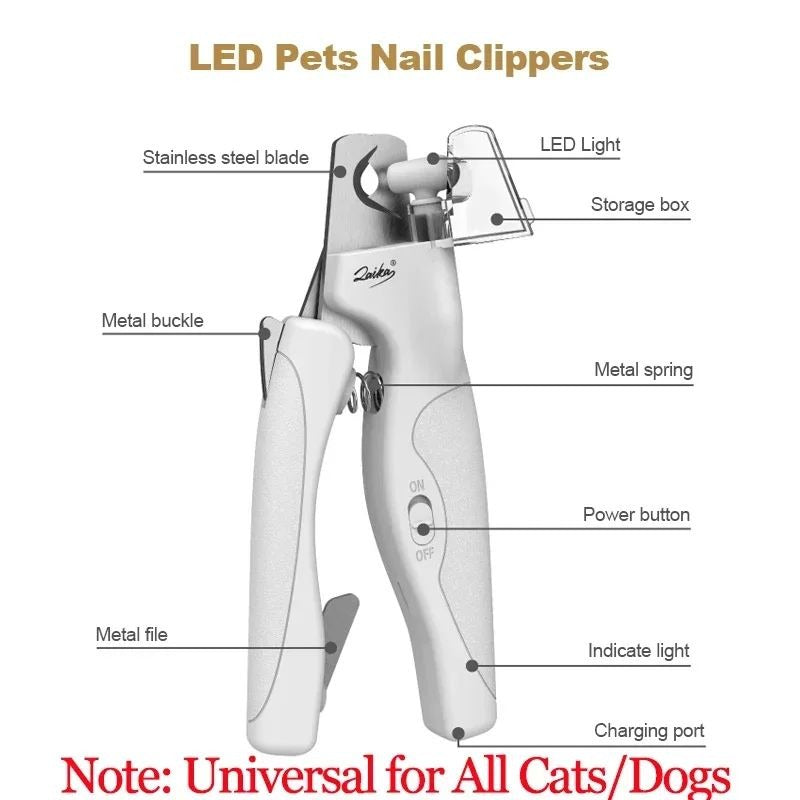 Rechargeable Pet Nail Clippers with LED Light