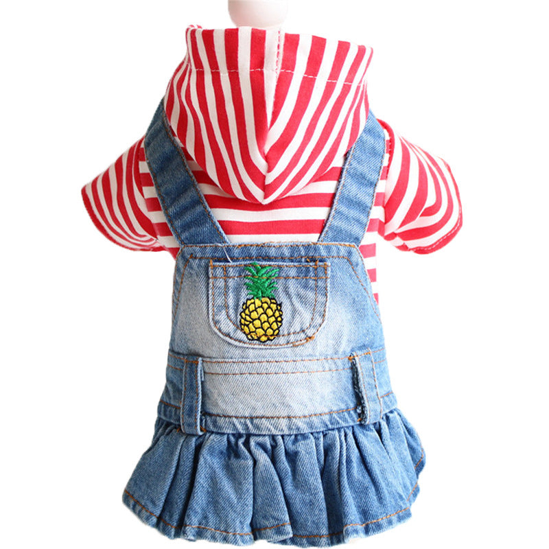 Teddy Puppy Dog Plaid Embroidered Denim Skirt