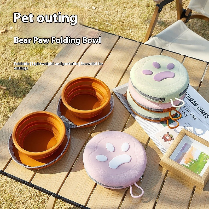 Folding Silicone Pet Double Bowl for Outdoor