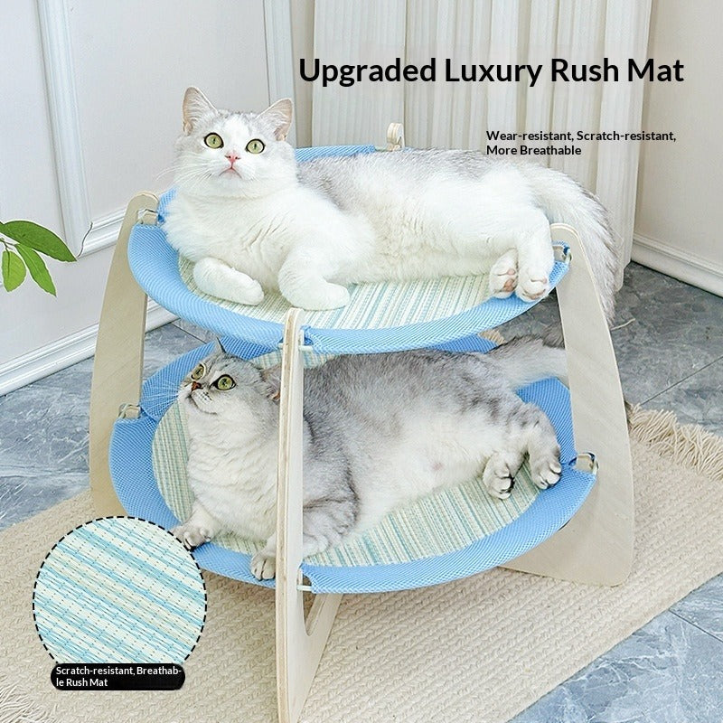 Woven Rattan Cooling Mat Solid Wood Cat Bed