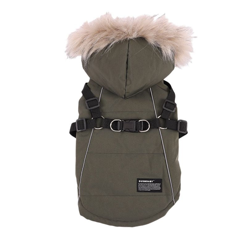 Dog Outfit with Fur Tie, Hat, and Vest