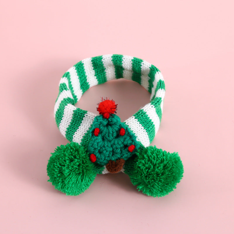 Knitted Woolen Striped Christmas Scarf for Pets