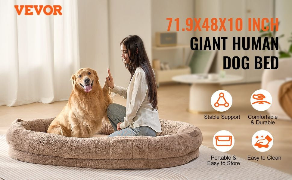 Large Human Dog Bed with Washable Faux Rabbit Fur