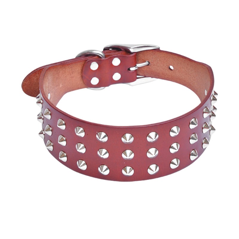 Cowhide Leather Diamond Collar with Alloy Buckle for Pets