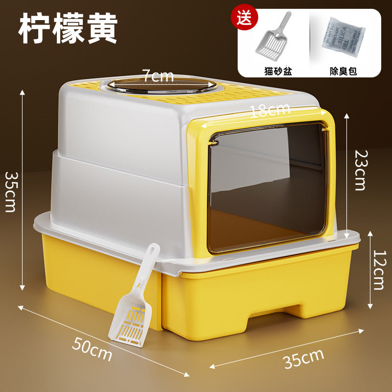 Extra Large Enclosed Cat Litter Box with Drawer System