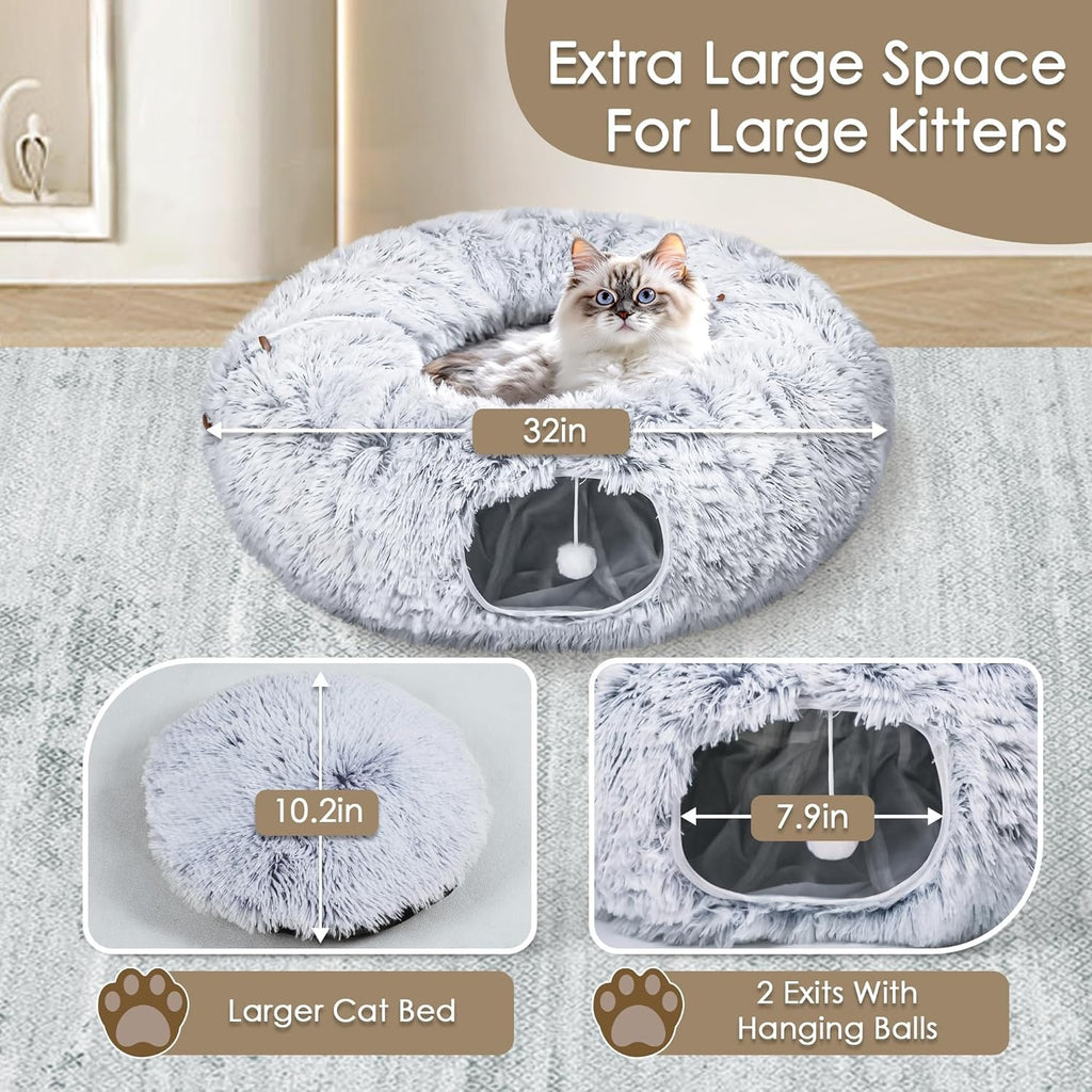 Cat Tunnel Bed with Washable Mat for Indoor Pets