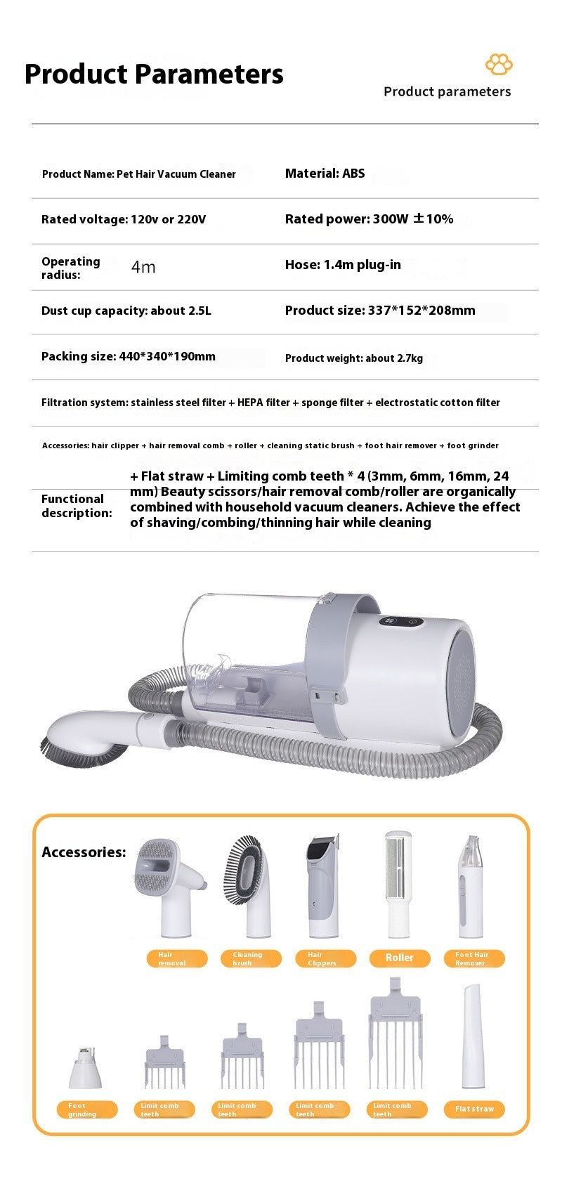 Pet Multi-Function Grooming Vacuum Kit