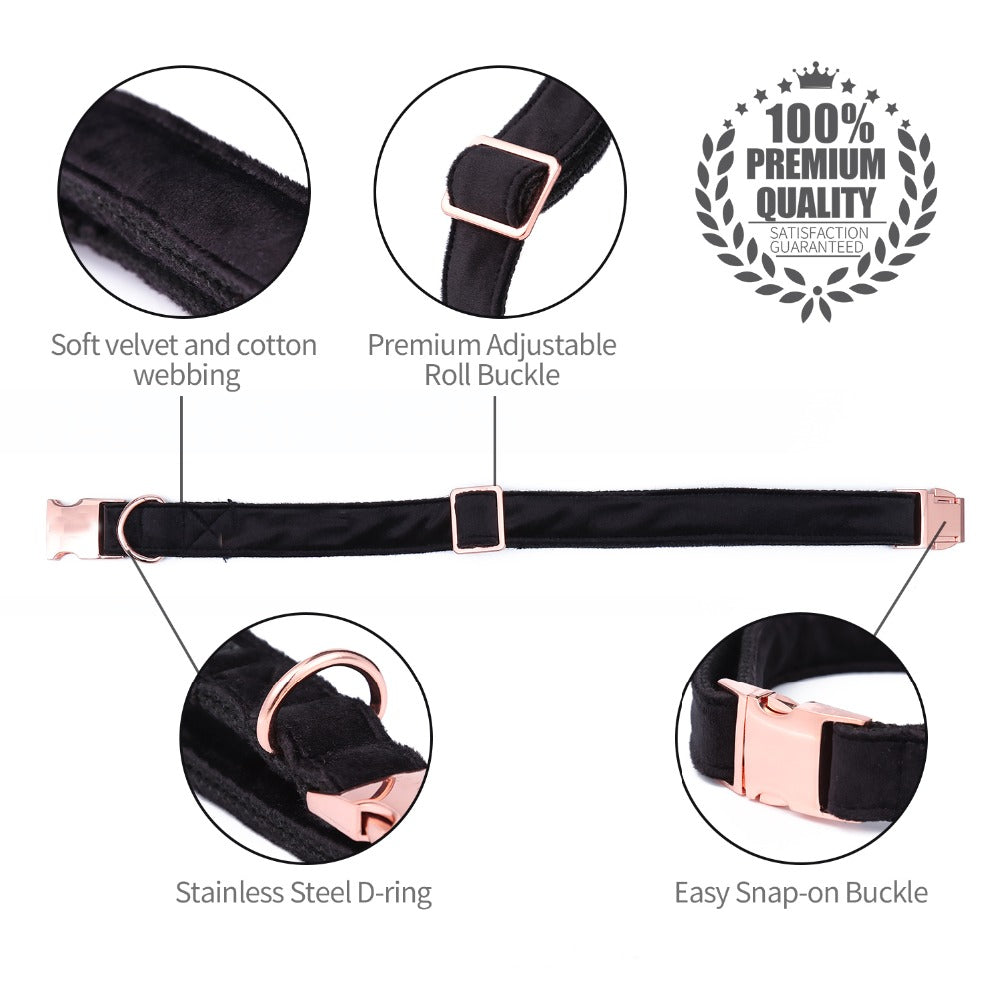 Black Fabric Dog Collar with Leash Set and Metal Buckle