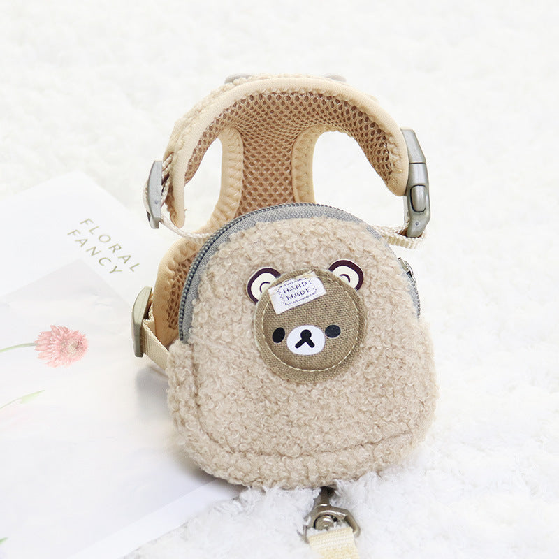 Cute Fleece Pet Backpack with Chest Strap and Leash