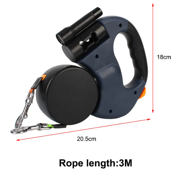 Retractable Dual Dog Leash with Light, 360° Swivel
