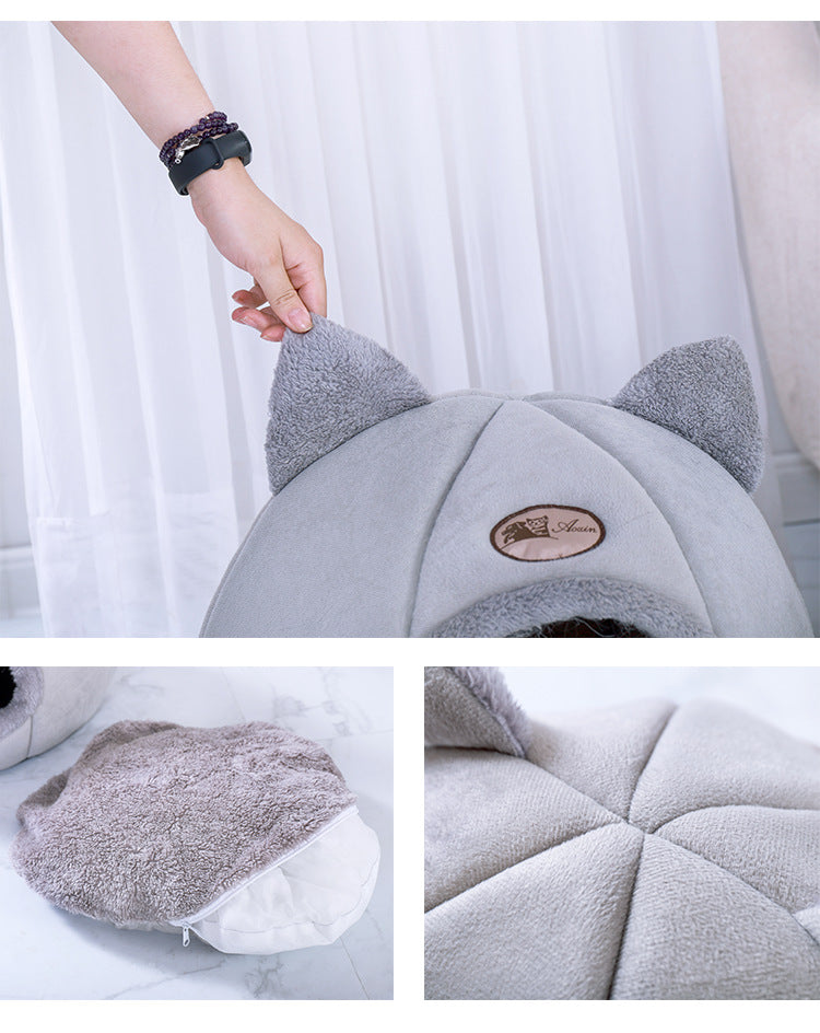 Warm Semi-Enclosed Cat and Dog Bed for Deep Sleep