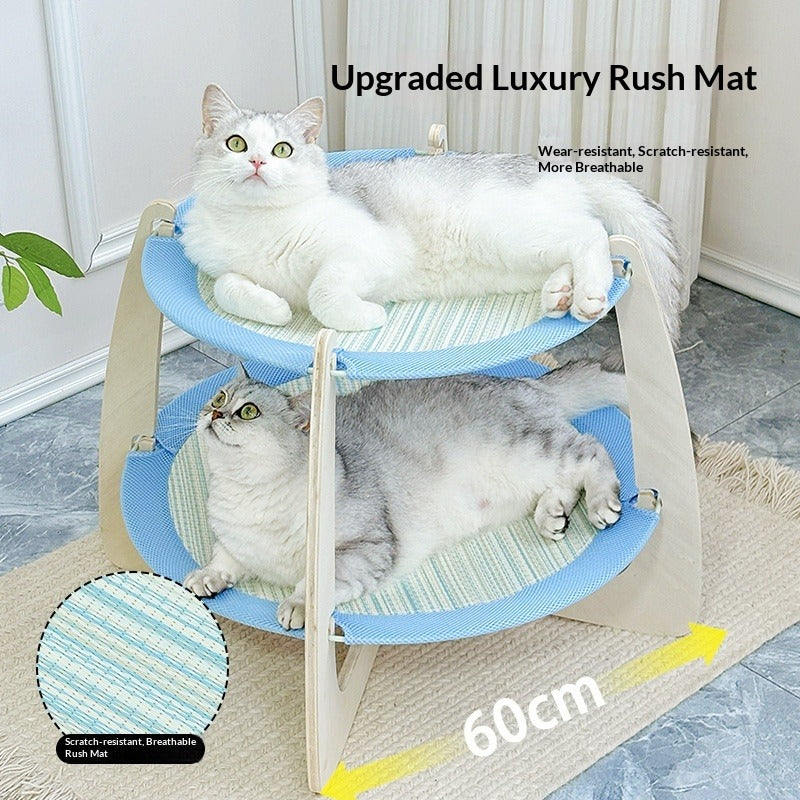 Woven Rattan Cooling Mat Solid Wood Cat Bed