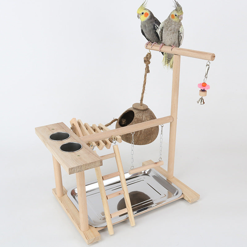 Solid Wood Parrot Training Stand with Climbing Ladder