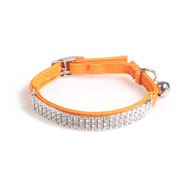 Adjustable PU Dog Collar with Water Diamond for Small Dogs