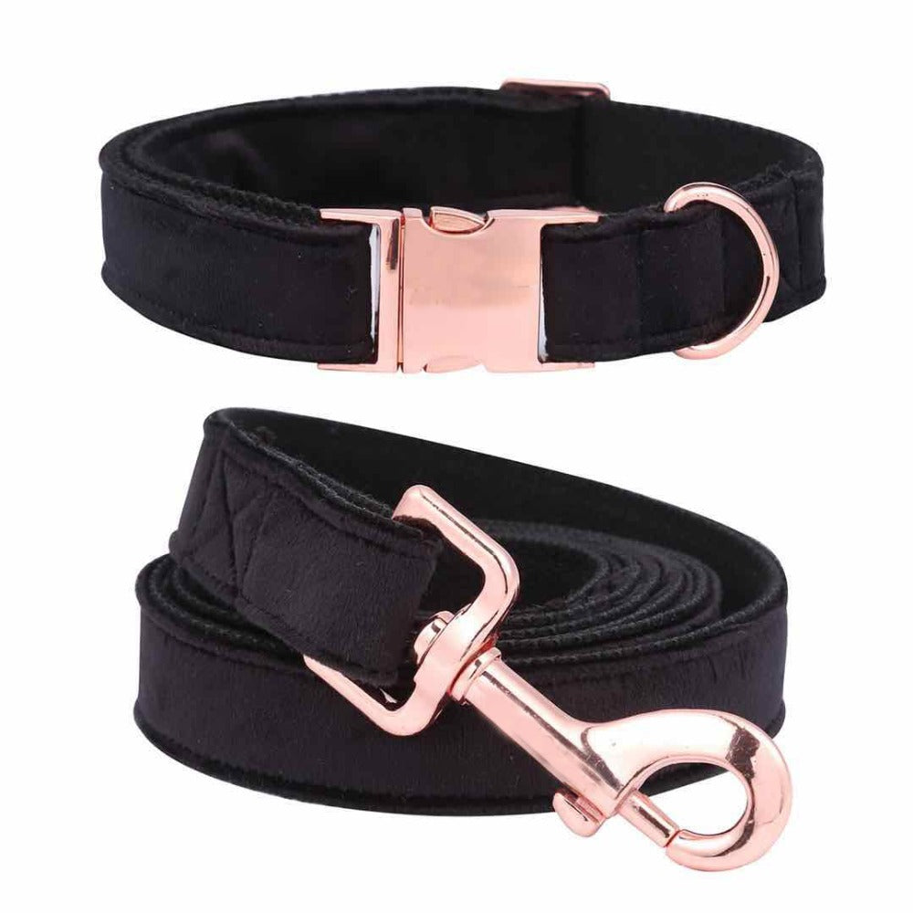 Black Fabric Dog Collar with Leash Set and Metal Buckle