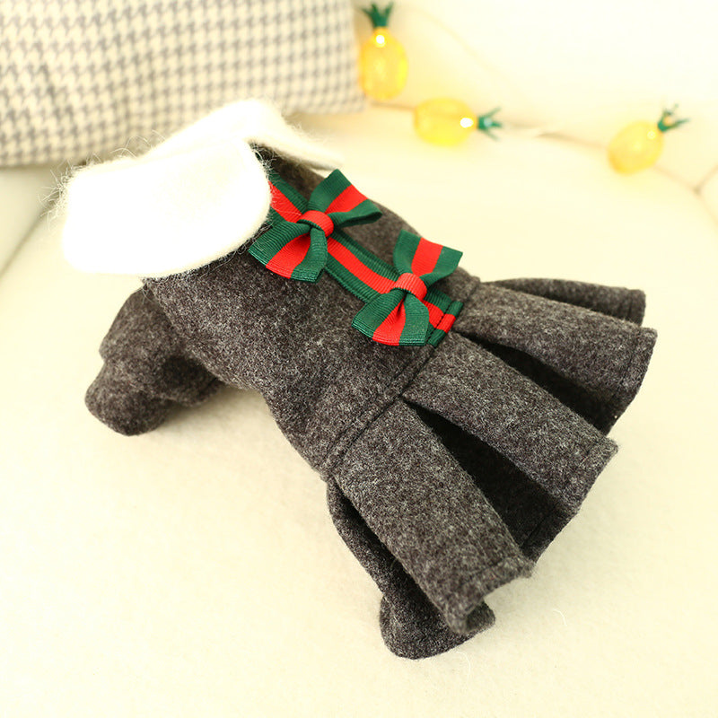 Plaid Wool Skirt with Bow for Dogs