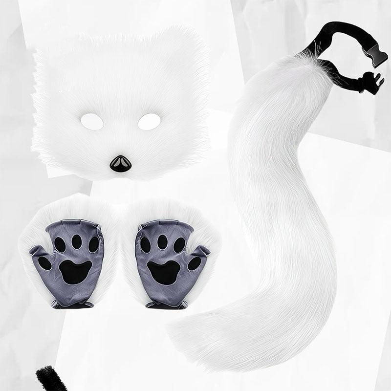 Cute Fox Mask Plush Cat's Paw Gloves Set