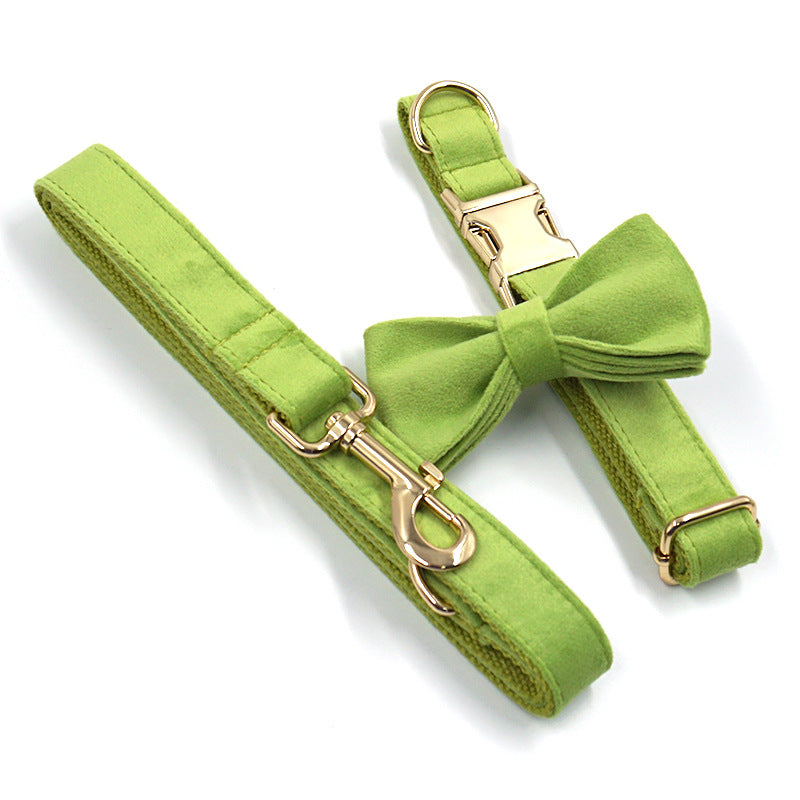 Matcha Green Velvet Dog Collar and Leash with Gold Buckle
