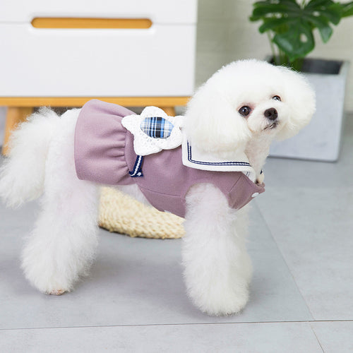 Big Flower Lapel Dog Skirt in Solid Color