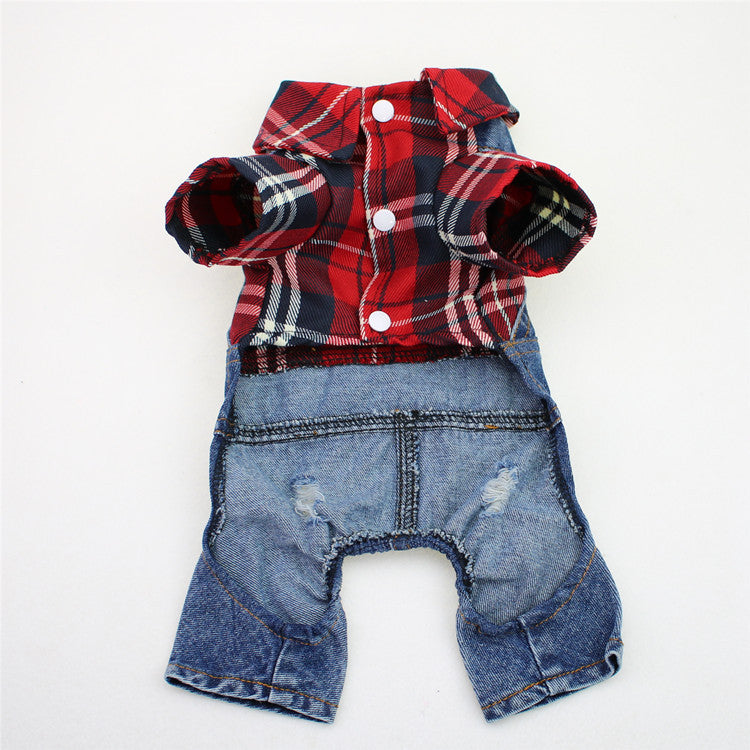 Large Plaid Denim Jumpsuit for Dogs