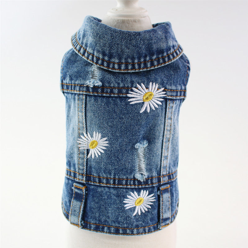 Teddy Puppy Dog Plaid Embroidered Denim Skirt