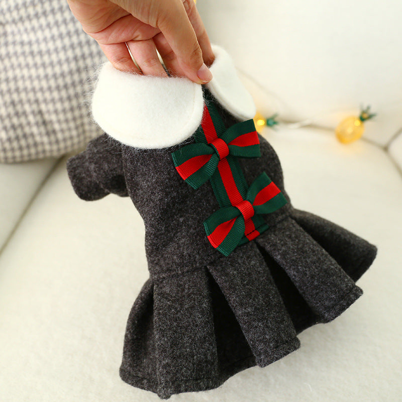 Plaid Wool Skirt with Bow for Dogs