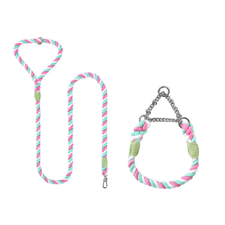 Woven Cotton Dog Leash and Collar Set