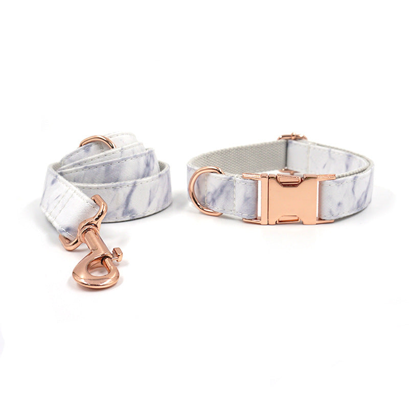 Rose Gold Marble Dog Collar and Leash Set with Bow