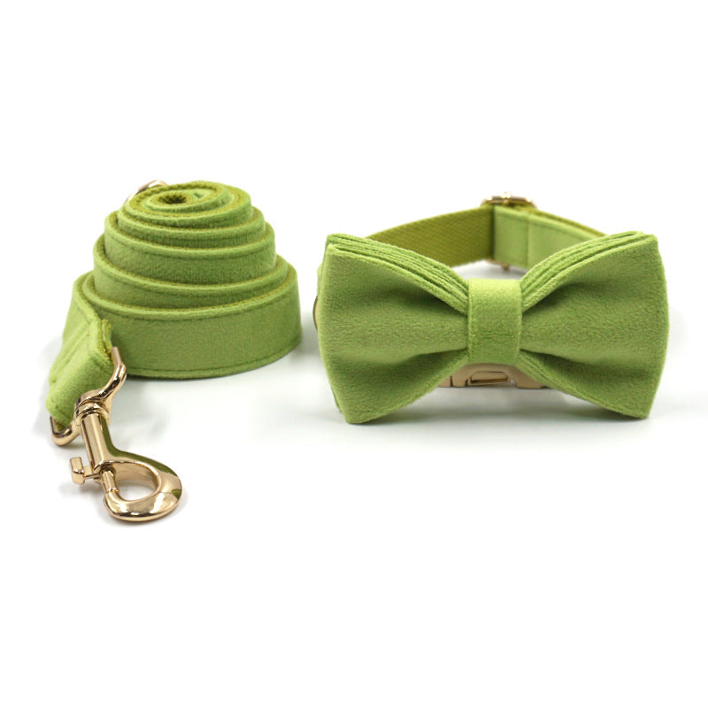Matcha Green Velvet Dog Collar and Leash with Gold Buckle