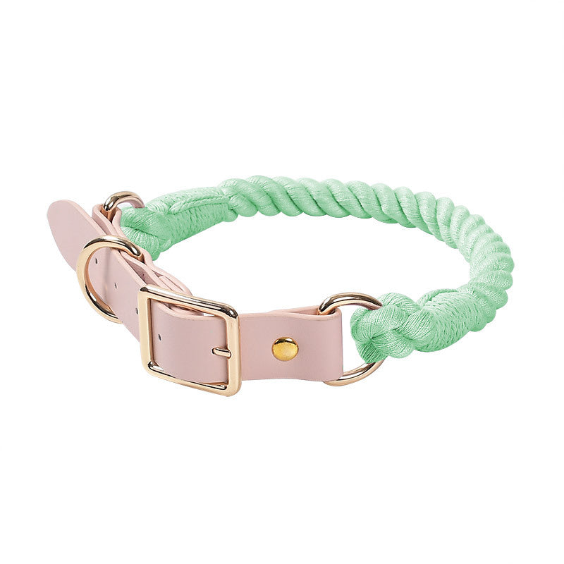 Hand Woven Cotton Rope and Leather Pet Collar
