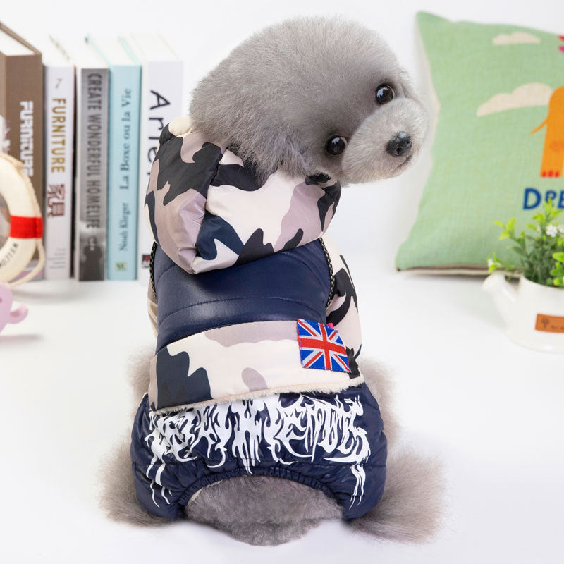 Padded Four-Legged Dog Coat for Warmth and Comfort