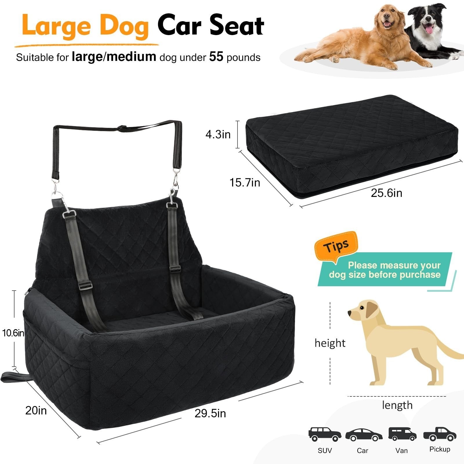 Removable Washable Car Dog Bed