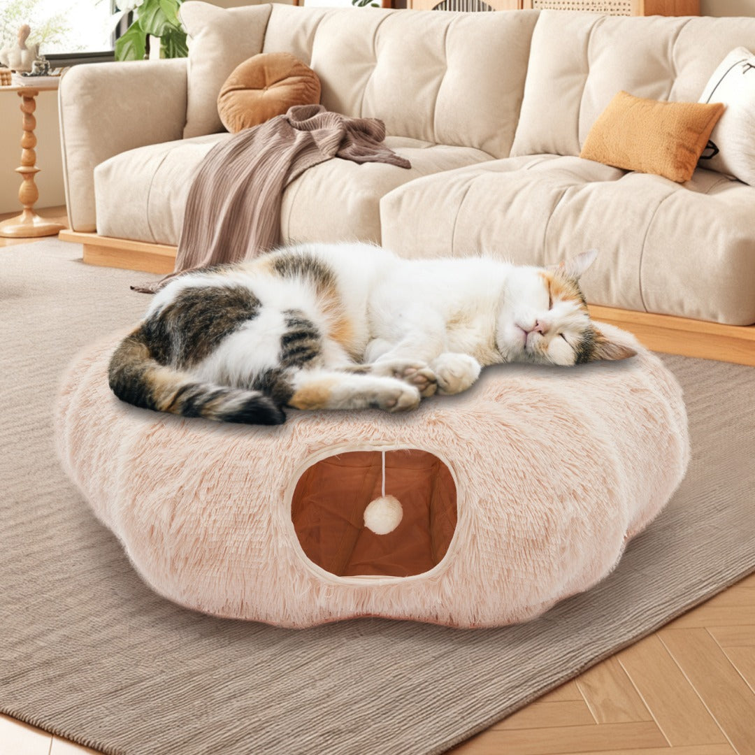Cat Tunnel with Plush Bed for Cats