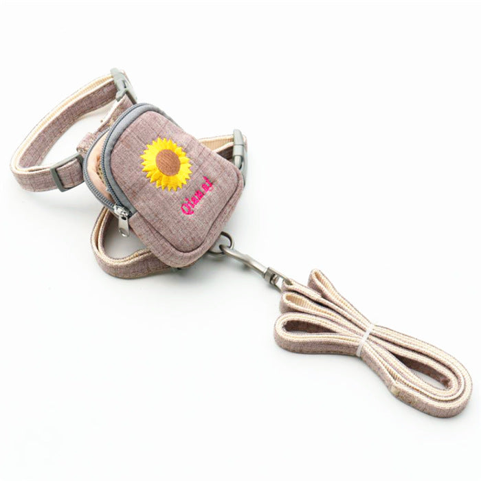 Korean Embroidered Pet Backpack with Leash and Strap