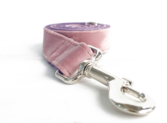 Soft Plush Dog Leash and Collar in Pink Purple