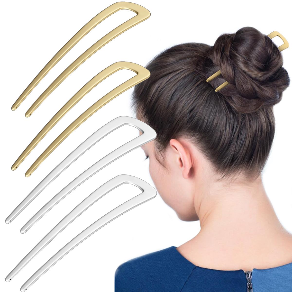4 Pack French Hair Pin Metal French Pins Hairstyle Accessories U Shaped Hair Pins Suitable for Women and Girls (Gold Silver)