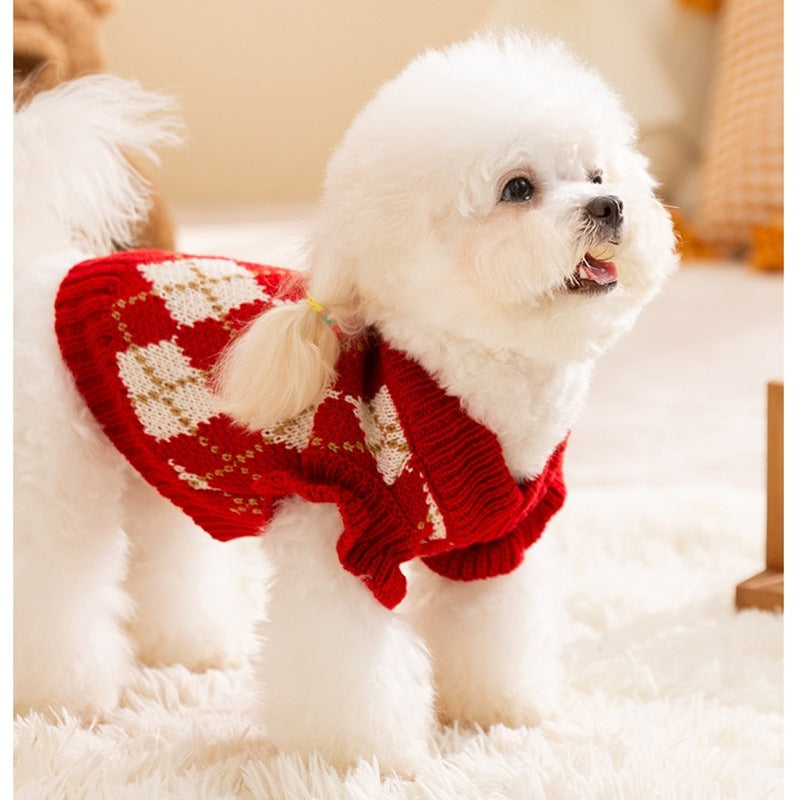Diamond-Embroidered Cherry Pet Sweater