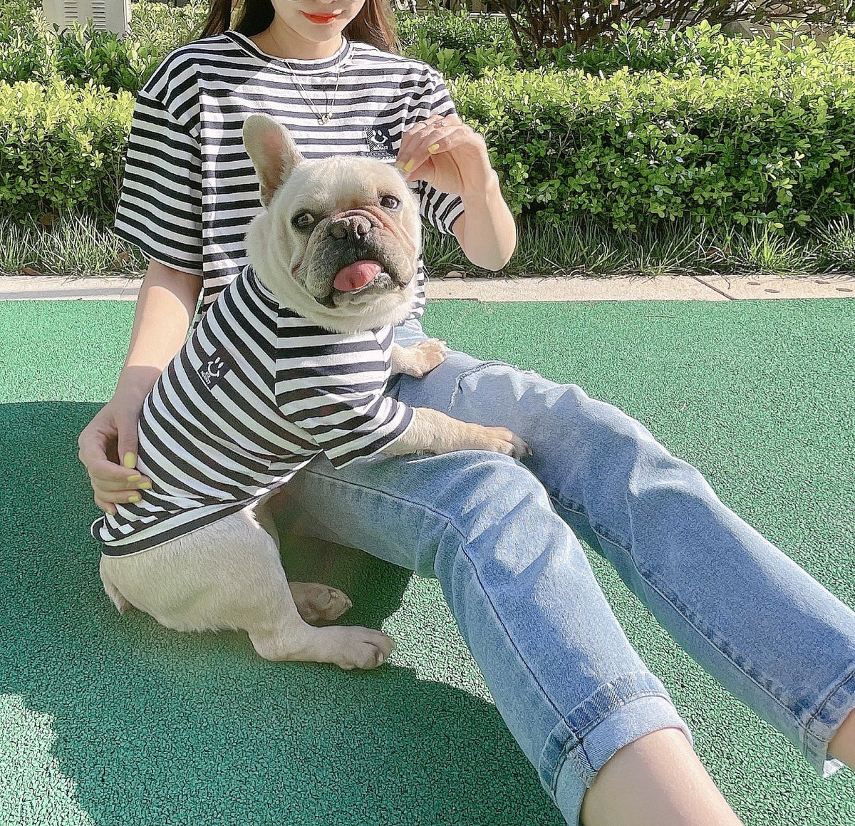Striped Modal Cotton T-shirt for Small Pets and Owners