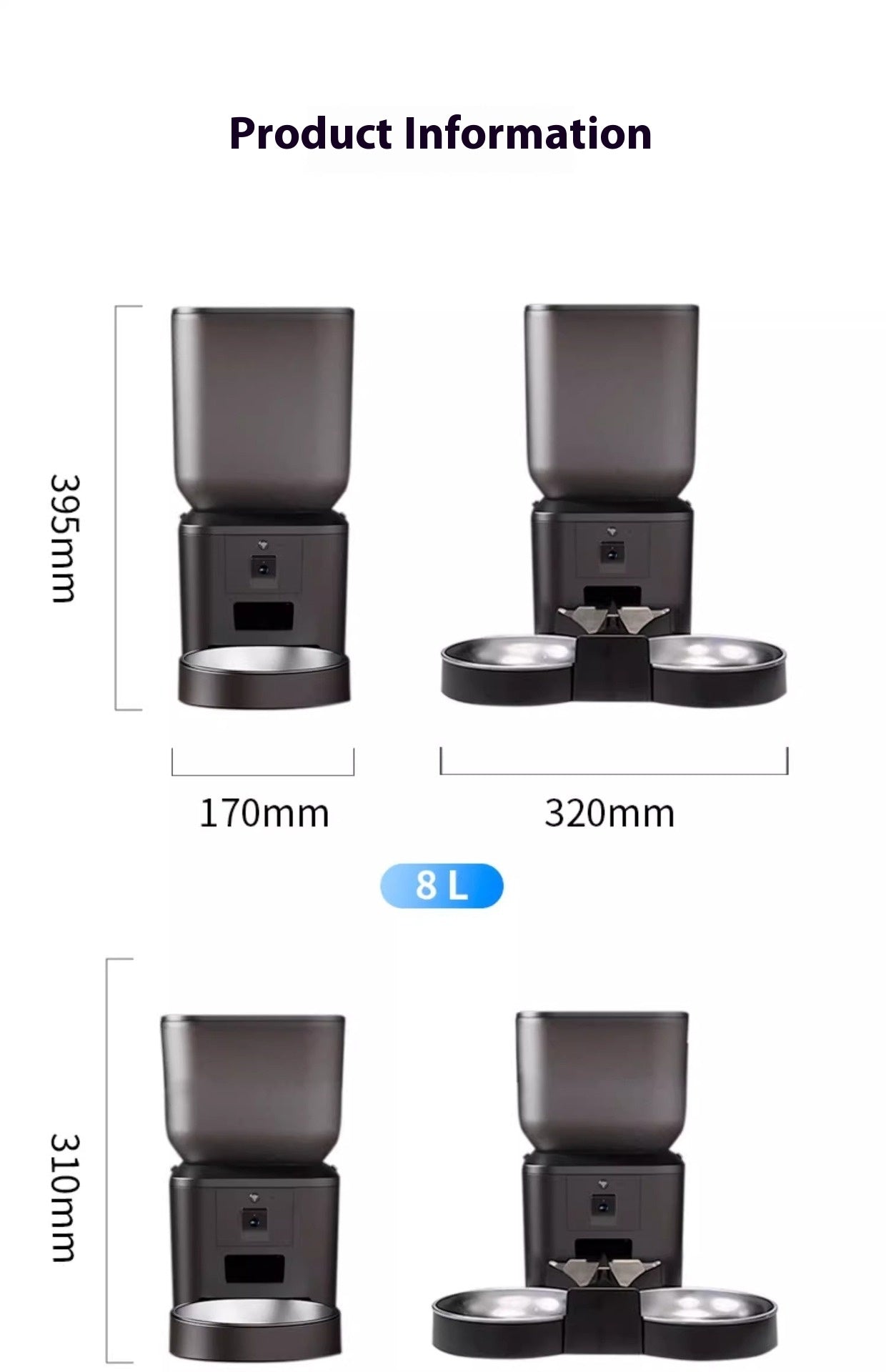 Smart Automatic Pet Feeder with Video, 4L/8L