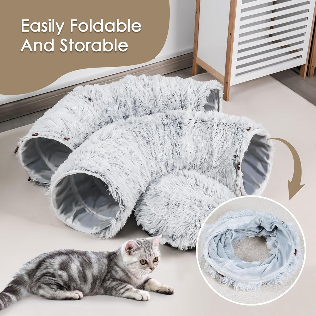 Cat Tunnel Bed with Washable Mat for Indoor Pets